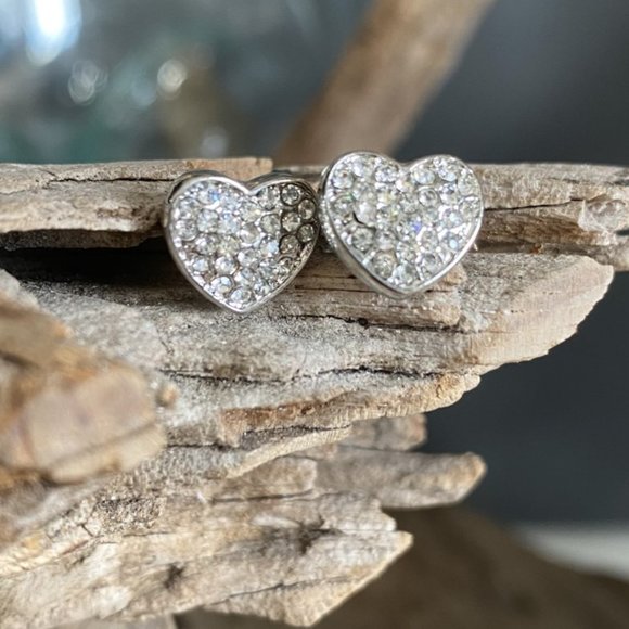 Silver Heart Pave Stud Earrings - Picture 5 of 6